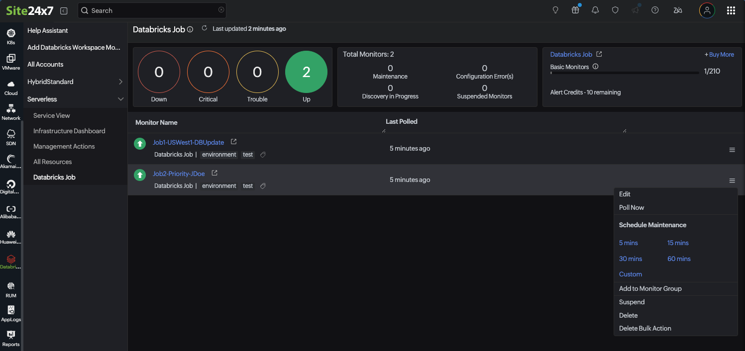 Databricks monitors list