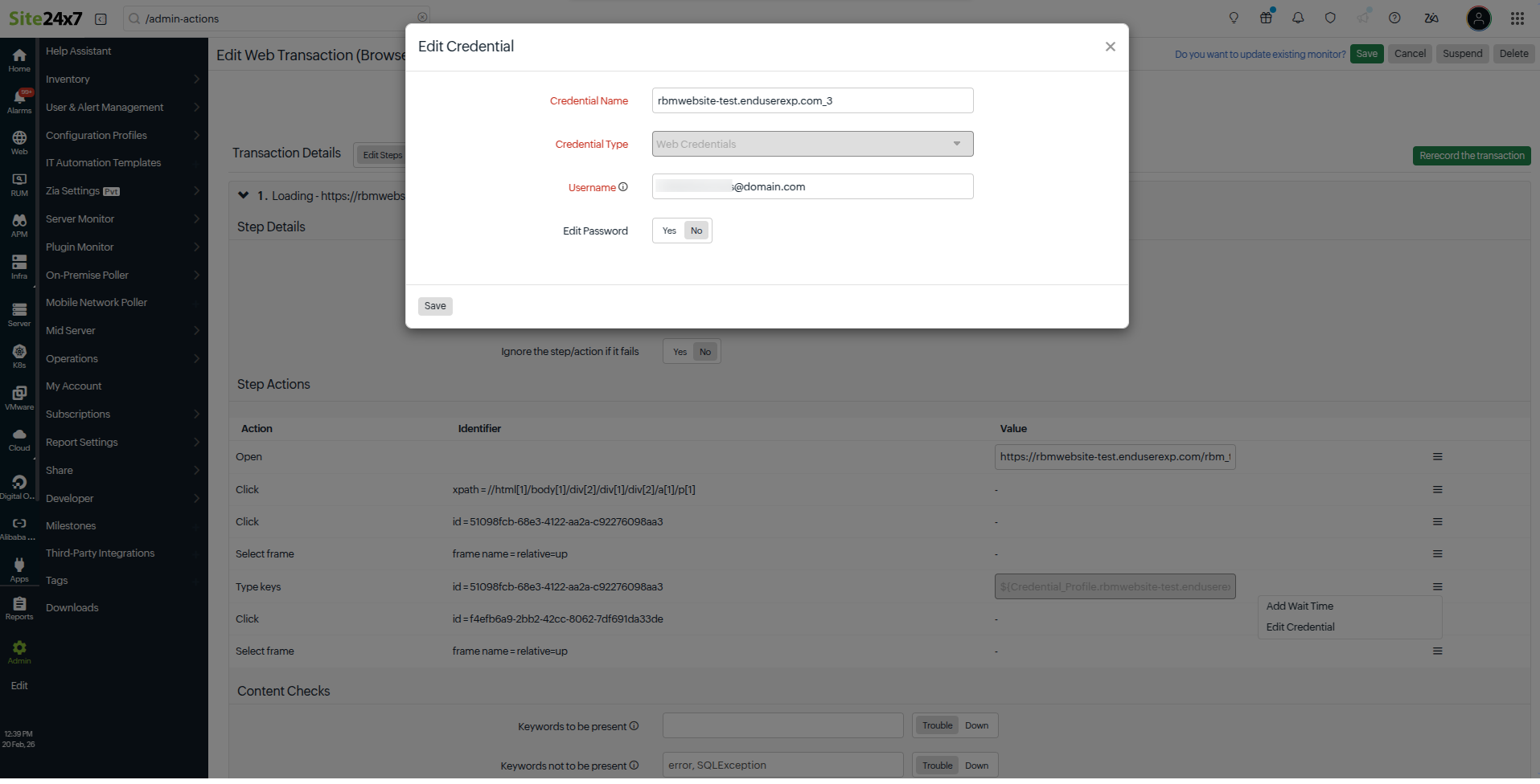 Credential Profile pop-up