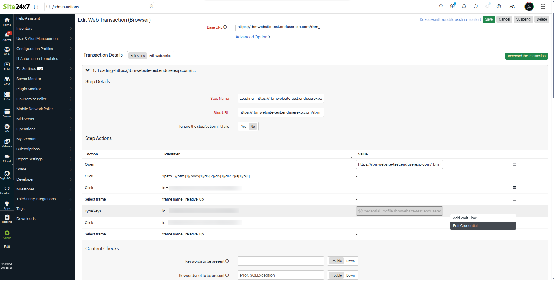 Edit Credential Option