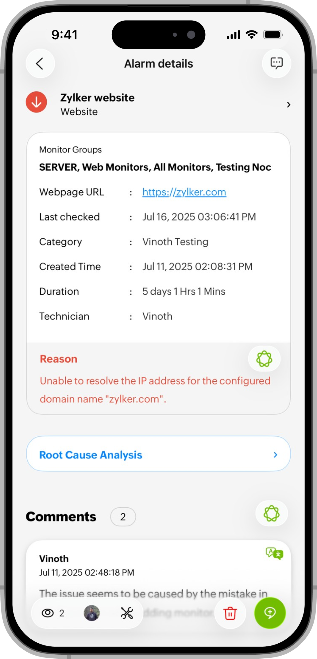 Alarm details reasons Alarm details reasons