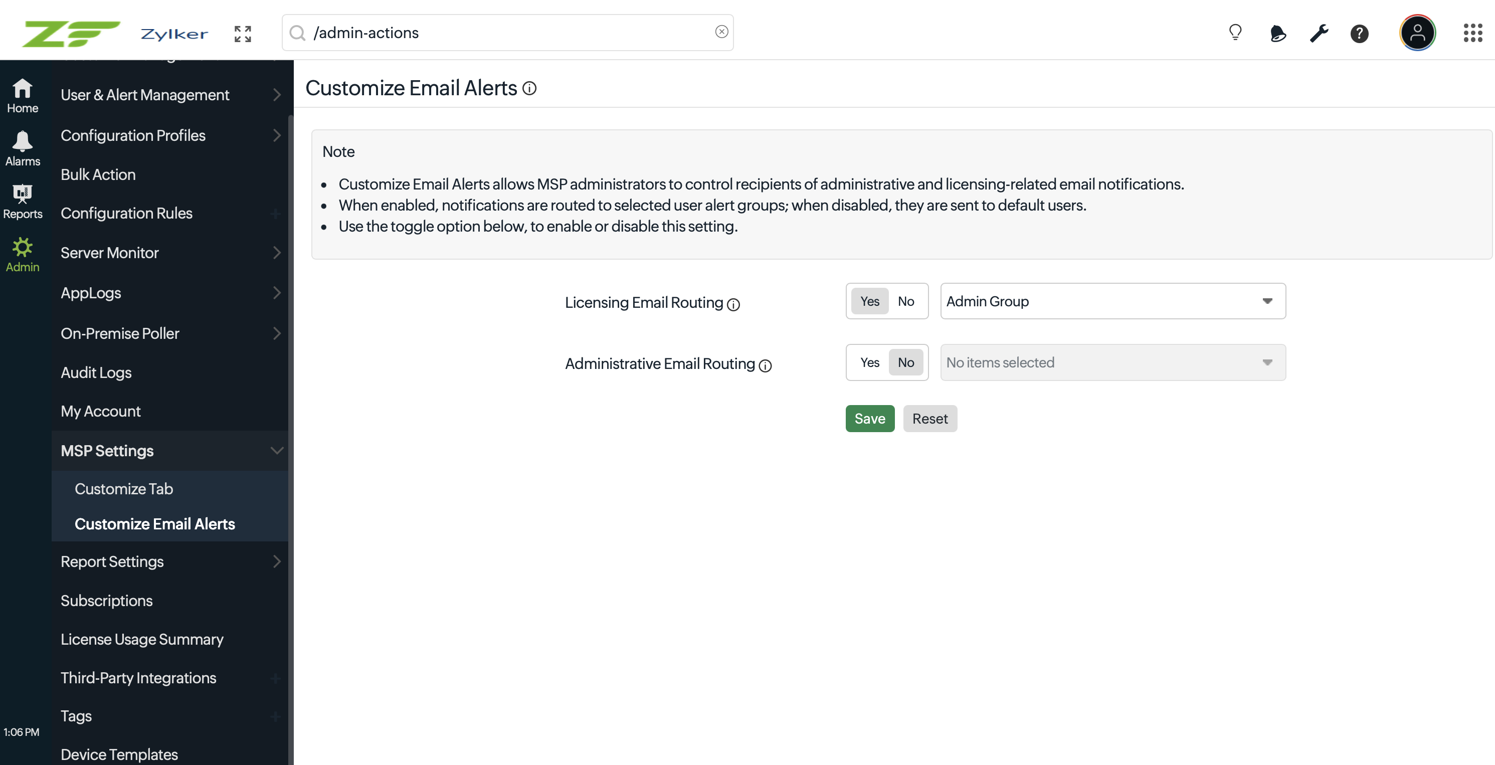 MSP Customize email alerts MSP Customize email alerts